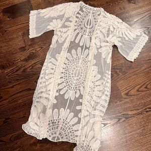 White Boho Lace Kimono Cardigan | Sheer Embroidered Cover-Up